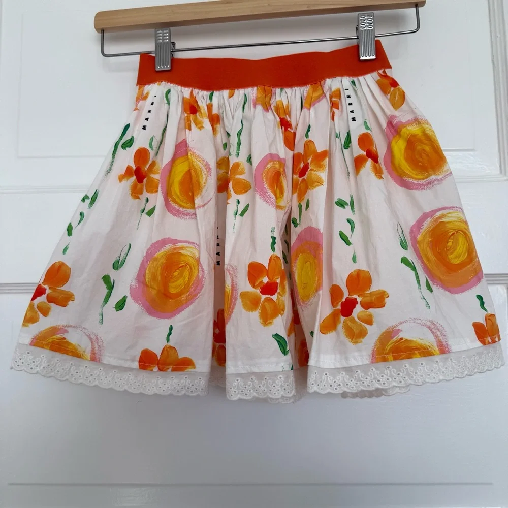 MARNI Floral-print pleated cotton mini skirt